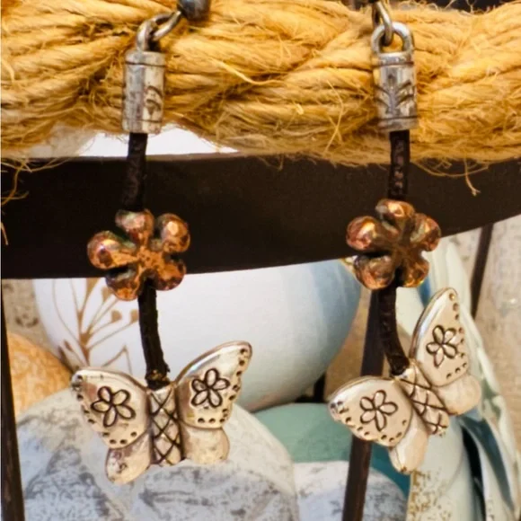 Brighton Lariat Cord Copper Bird Butterfly Earrings - Picture 1 of 6
